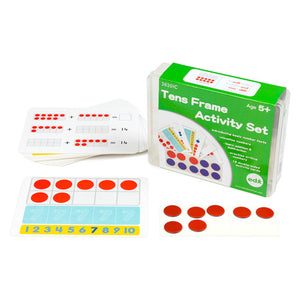 EDX Education Ten Frames Activity Set with plastic container, frames, and counters