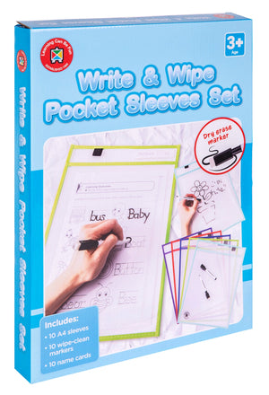 A4 Write and Wipe Sleeves Pack of 10 Name Slot and Pen Loop