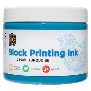Educational Colours Block Printing Ink 250ml Turquoise. Educational Colours 250ml turquoise block printing ink jar, Australian-made and non-toxic.