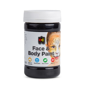 Educational Colours Face and Body Paint 175ml Black. Educational Colours 175ml black face and body paint bottle, front view.