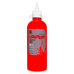 Educational Colours Fluorescent Liquitemp Classroom Poster Paint 500ml Red. Educational Colours Fluorescent Liquitemp Poster Paint 500ml bottle in red.
