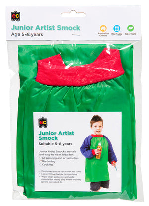 Educational Colours Junior Artist Smocks Green and Blue Ages 5-8. Educational Colours Junior Artist Smock in green and blue for children aged 5 to 8.