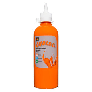 Educational Colours Liquicryl Junior Student Acrylic Paint 500ml Orange. Educational Colours Liquicryl Junior Student Acrylic Paint 500ml in Orange, shown in PET bottle.