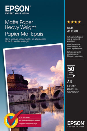 Epson S041256 Matte Paper Heavyweight A4 167gsm 50-sheet pack front view