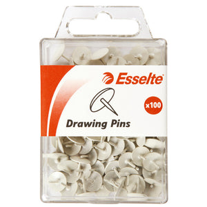 Esselte Drawing Pins x100 hanging pack packed with plain white flat drawing pins
