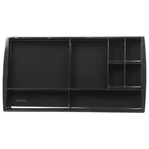 Esselte Nouveau drawer tidy in black seen from above, eight empty compartments with a small Esselte logo on the front edge