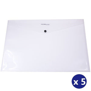Foldermate A3 document wallet in clear polypropylene with button closure, front view
