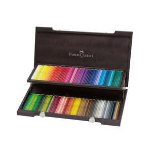 Faber-Castell Albrecht Durer wooden case of 120 opened to show two tiers of watercolour pencils