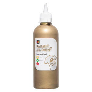 Educational Colours Fabric and Craft Paint 500ml Gold in a squeeze bottle with precision nozzle featuring a metallic gold finish suitable for fabric painting, decorative crafts, canvas artwork, and mixed media projects.