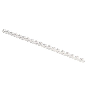 Fellowes white 6mm plastic binding comb shown diagonally on a white background with its small rings open