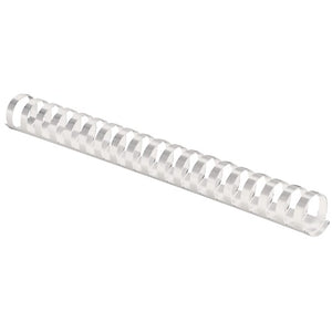 Fellowes 19mm white plastic binding comb with 21 round loops, photographed at an angle on a plain white background