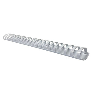 Fellowes 32mm white plastic binding comb with 21 oval back loops, photographed at an angle on a plain white background