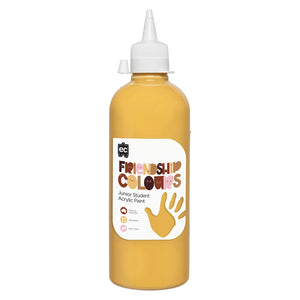 Clean product image of Educational Colours Friendship Colours Sand Acrylic Paint 500ml featuring the secure dispensing cap and clearly labelled bottle. The presentation emphasises the practical classroom size, warm sand tone and Australian made quality.