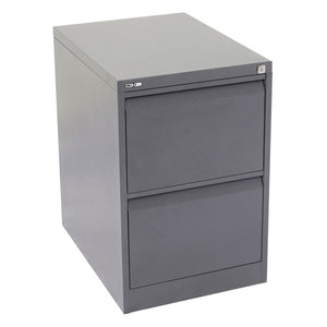 Rapidline Go 2 drawer vertical filing cabinet in Graphite Ripple shown at a front angle with all drawers closed.