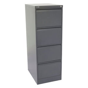 Rapidline Go 4 drawer vertical filing cabinet in Graphite Ripple shown at a front angle with all drawers closed.