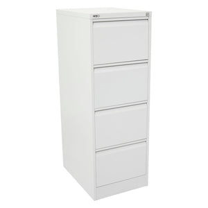 Rapidline Go 4 drawer vertical filing cabinet in White China shown at a front angle with all drawers closed.