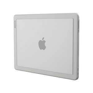 Incase Edge Hardshell in Clear on a 13-inch MacBook Neo, angled view of the closed lid on a plain background