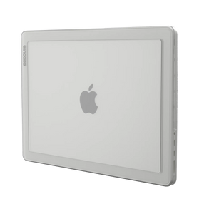 Incase Edge Hardshell in Clear fitted to a 14-inch MacBook Pro, shown closed at an angle on a plain background