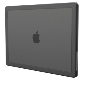 Incase Edge Hardshell in Black fitted to a 16-inch MacBook Pro, shown closed at an angle on a plain background