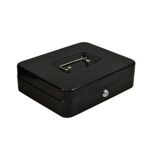 Italplast Deluxe Metal Cash Box 10 Inch 6 Compartment Black (I 10BLK), secure cash box with coin tray, lock and keys for retail and office