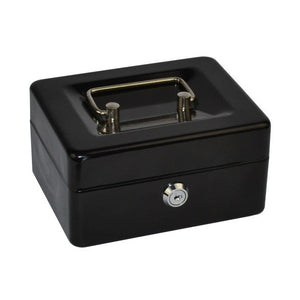 Italplast Deluxe Metal Cash Box 6 Inch 6 Compartment Black (I 06BLK), compact secure cash box with coin tray, lock and keys