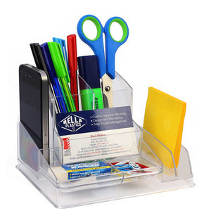 Italplast Desk Organiser Clear (I 35CLR), multi-compartment clear plastic desk organiser for pens, clips and stationery, Australian made