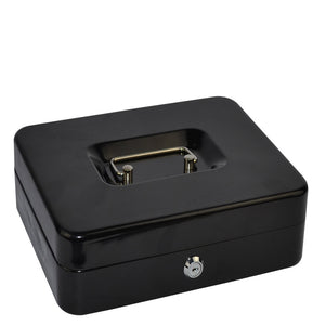 Italplast 8 Inch Metal Cash Box I08 in black with carry handle and key lock