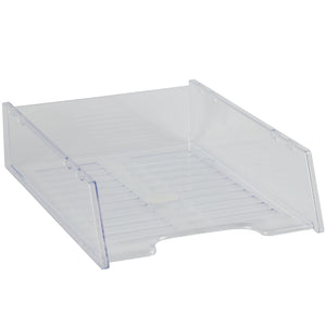 Italplast Multi-Fit Document Tray A4 in clear I 60CLR, angled view of the empty tray showing the ribbed base and front cut-out