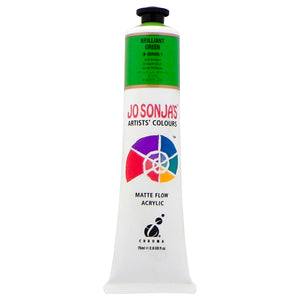 Chroma Jo Sonja's Matte Flow Acrylic 75ml tube in Brilliant Green, colour band with Series 1 mark and Chroma logo