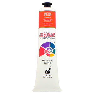 Chroma Jo Sonja's Matte Flow Acrylic 75ml tube in Napthol Red Light, colour band with Series 1 mark and Chroma logo