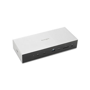 Platinum Kensington SD5000T5 EQ Thunderbolt 5 docking station, angled front view showing the ports and card readers