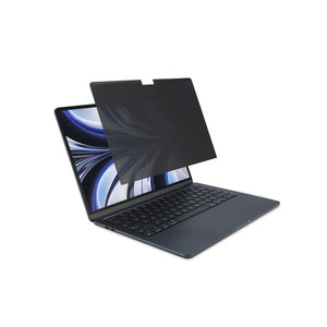 Kensington MagPro Elite Privacy Screen for MacBook Air 13 Inch (2022 and Newer) shown partly lifted away from the screen of a MacBook Air, with the display visible behind the filter