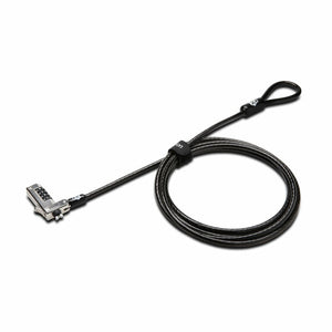 Kensington Slim NanoSaver Combination Laptop Lock from the 25 pack with coiled black cable, loop end and 4-wheel combination lock head