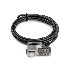 Kensington Combination Lock for Surface Pro and Go Resettable with coiled black cable and four-dial silver lock head
