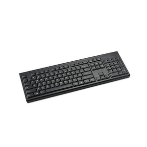 Kensington KB150 EQ Wireless Keyboard in black, angled view of the full-size layout with numeric keypad
