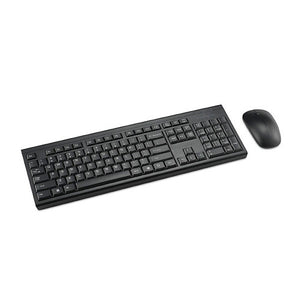 Kensington KM150 EQ Wireless Desktop Set in black, angled view of the full-size keyboard and mouse