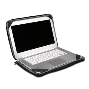 Kensington LS440 Laptop Sleeve 62619 unzipped and opened flat with a laptop held inside by its corner straps, screen raised