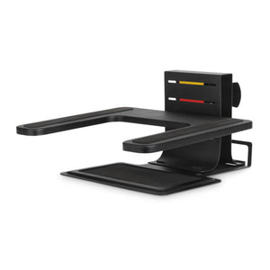 Kensington SmartFit Adjustable Laptop Stand in black with its coloured height column, laptop arms and soft landing pad below