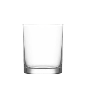 LAV Liberty short tumbler in clear glass on a white background, with straight sides and a thick flat base