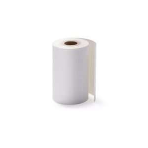 Lafayette TH57x35 thermal EFTPOS roll standing upright: a slim white roll with a brown cardboard core and the paper end curling out, on white