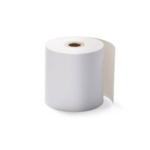 Lafayette TH57 thermal register roll: a single white 57mm roll with a brown cardboard core and a loose tail of paper, on a plain white background