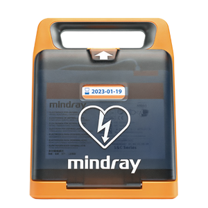 MINDRAY C2 Semi-Automatic Defibrillator showing IP55-rated professional-grade public access AED with 5-year electrode pad life for workplace deployment