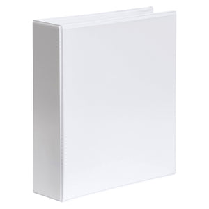 White Marbig Clearview insert binder with a 50mm spine standing at an angle, plain white cover under a clear overlay