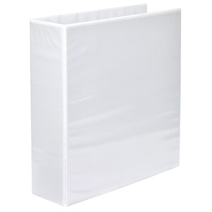 Closed white Marbig Clearview insert binder with a 65mm spine, viewed at an angle, showing the exterior and clear overlay only