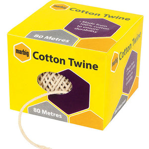 Yellow Marbig Cotton Twine box printed 80 Metres and made from 100% cotton, with natural cotton twine drawn out through a round window