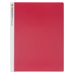 Marbig 2003803 red A4 fixed pocket display book, closed, with a white spine strip printed Display Book fixed pocket