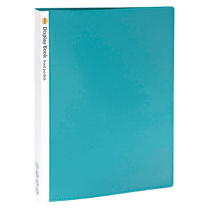 Marbig 2003604 green insert cover display book standing at an angle, spine printed Display Book fixed pocket with A4, 40 and insert cover icons