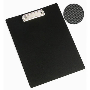Black Marbig Enviro A4 clipboard 4400402 shown at an angle with a chrome clip, plus a circular close-up inset of the textured surface