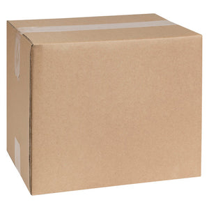 Marbig Professional heavy duty brown shipping carton listed at 305 x 215 x 250mm, shown made up with clear tape along the top seam and plain unprinted sides