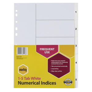 Marbig Indices and Dividers 1-5 Tab PP A4 White